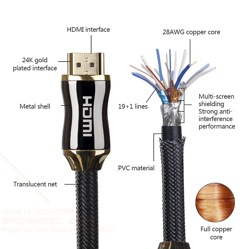 AUN Высокоскоростной HDMI кабель позолоченный 1,4 версия двойной магнит кольцо, поддержка 3D, 1080 P для ТВ, HD монитор, проектор