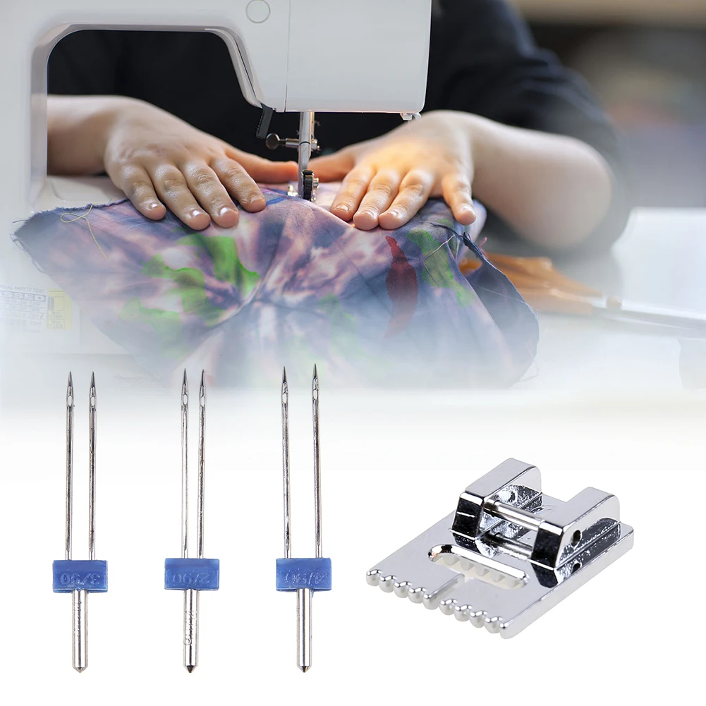 

3pcs/set Double Twin Needles + Wrinkled Sewing Presser Foot for Sewing Machine Size 2/90 3/90 4/90 multifuction fittings needle