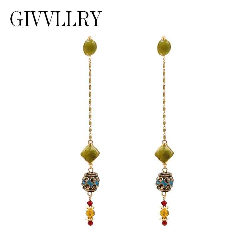 

GIVVLLRY Bohemian Long Tassel Earrings for Women Ethnic Handmade Acrylic Crystal Stone Beaded Drop Earrings Fashion Jewelry