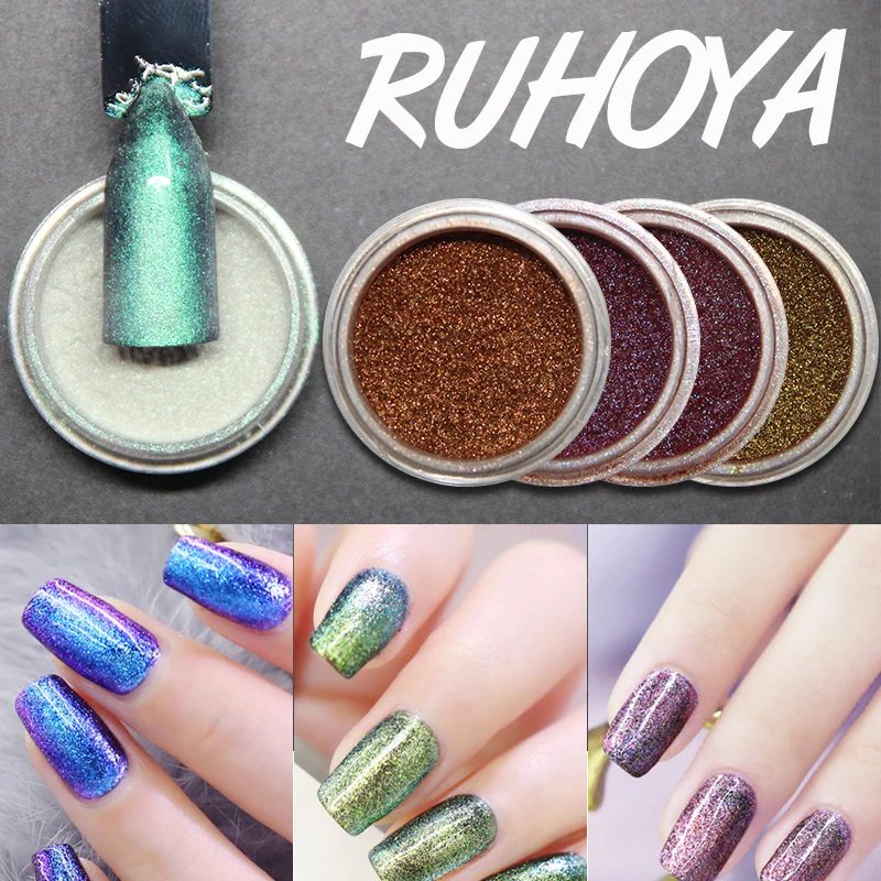 Блестящий Порошок для ногтей Ruhoya пигмент лазерный зеркальный эффект