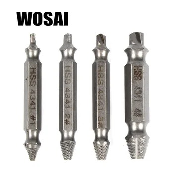 

WOSAI HHS Steel 4Pcs Screw Extractor Drill Bits Guide Set Broken Damaged Bolt Remover Double Ended Damaged Screw Extractor