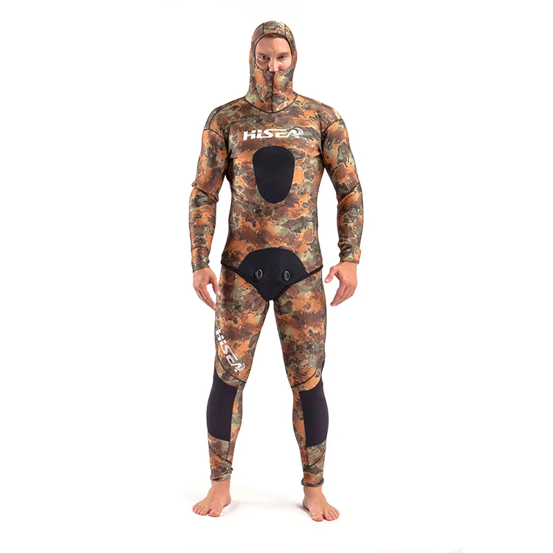 Hisea 5mm wetsuits men spearfishing suit camo neoprene suit Split