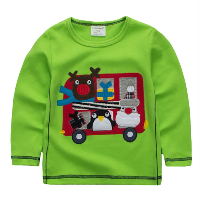Одежда наивысшего качества с героями мультфильмов для маленьких мальчиков и девочек Лидер продаж, весенне-Осенние футболки с длинными рукавами и аппликацией подарок для детей - Цвет: W7159 Green bus