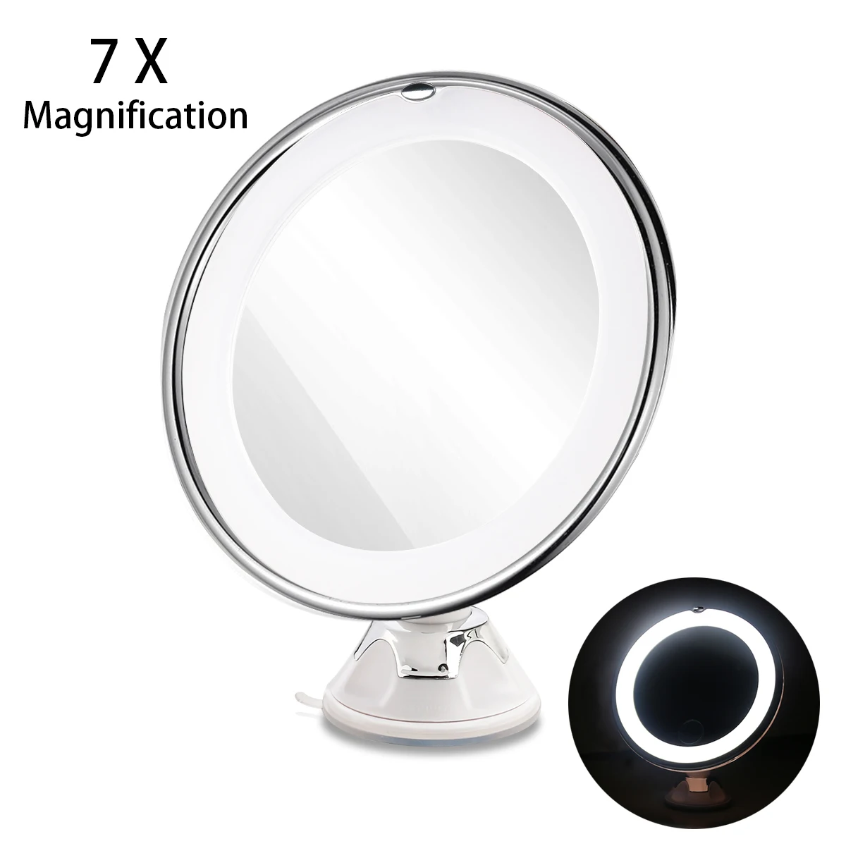 

RUIMIO LED 7X Magnifying Cosmetic Makeup Mirror With Power Locking Suction Cup Bright Diffused Light 360 Degree Rotating