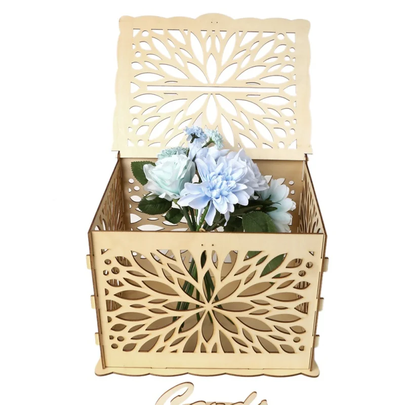 

Wedding Gift Card Box Wooden Money Box with Lock DIY Beautiful Wedding Decoration Supplies for Birthday Party Supplies