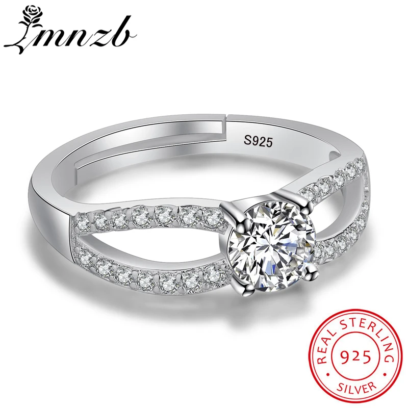 

LMNZB Luxury Adjustable 6mm CZ Zircon 925 Sterling Silver Rings for Women Concise Crystal Ring Jewellery Gift Wholesale LJZ241