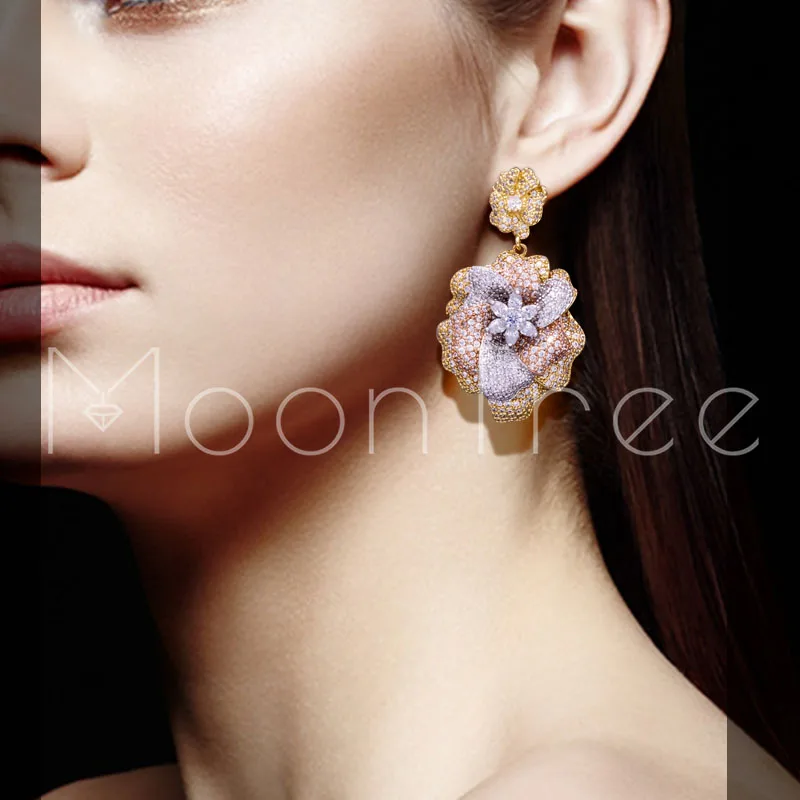 

Mootree 48mm Elegant Flower Wheel Full Micro Paved Cubic Zircon Women Wedding Paty Drop Earring Fashion Jewelty
