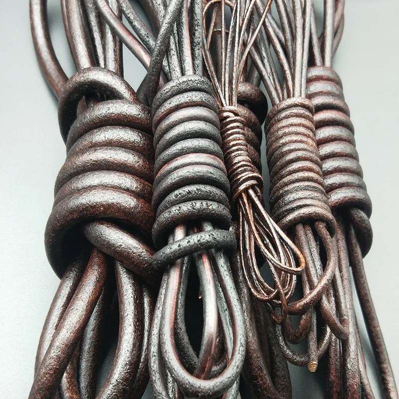 

2meter 1.5/2/3/4/5/6/8mm Retro Dark Brown Real Genuine Leather Cord Round Rope String for DIY Necklace Bracelet Jewelry Findings