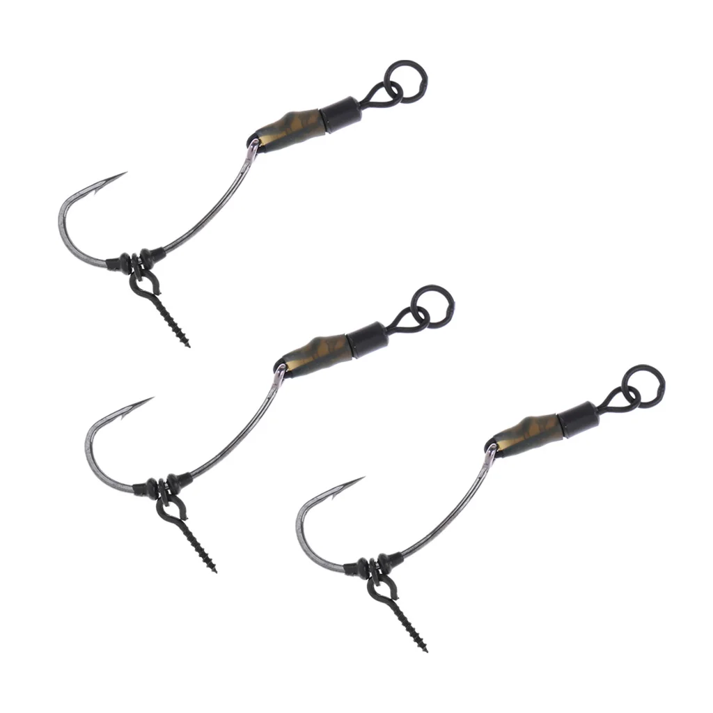 3Pcs Ready Tied Chod Rigs Barbed Carp Fishing Hair Rigs with Swivels Rings Fishing Tools Accessories