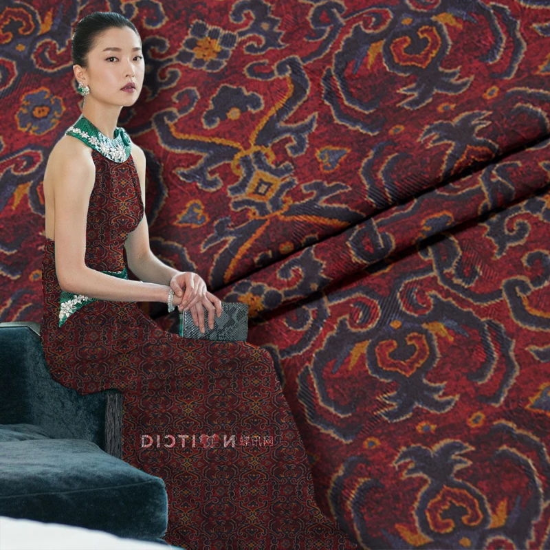 

110cm heavy-duty inkjet jacquard brocade fabric 35mm printed skirt trench coat jacquard brocade fabric wholesale silk cloth