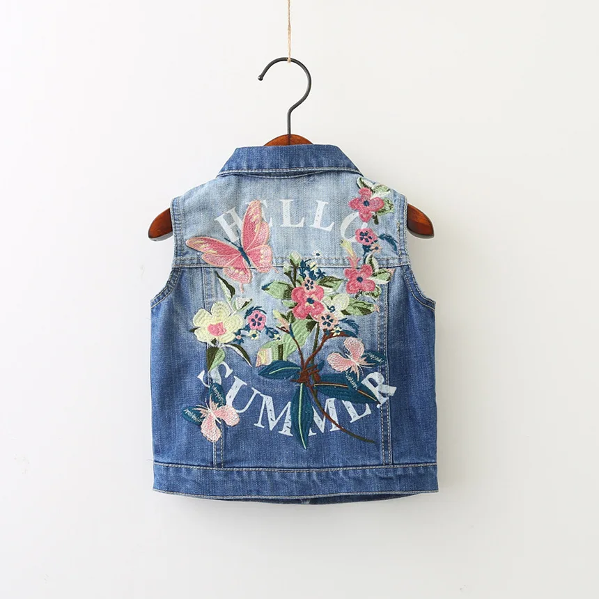 Little Girl Denim Vest Fall 2017 New Butterfly Flower Embroidery