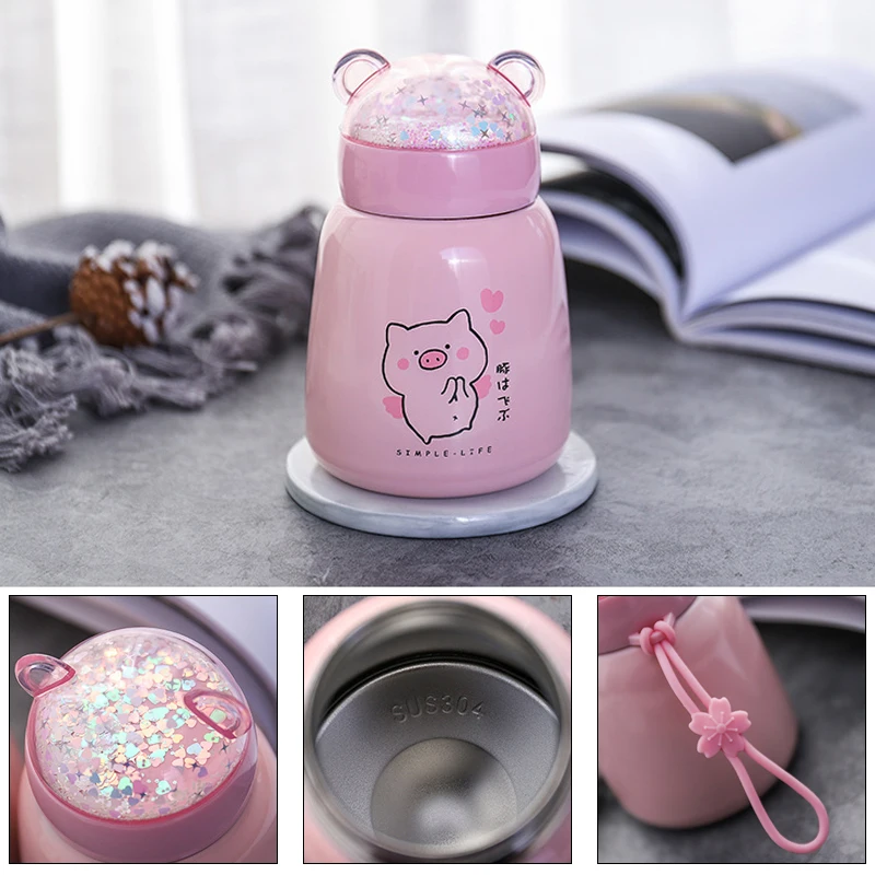 

Cute Thermos Cup Vacuum Cup Insulated Tumbler Pig 304 Stainless Steel 300ml Tea Bottle Double Wall Food Containers Gift