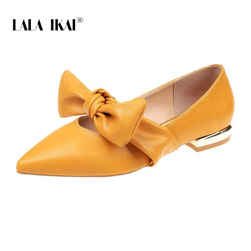 

LALA IKAI Women Flat Shoes Spring Summer Pointed Toe Flats Butterfly-knot Shallow Slip-On Shoes Drop-shipping 014A3347-4