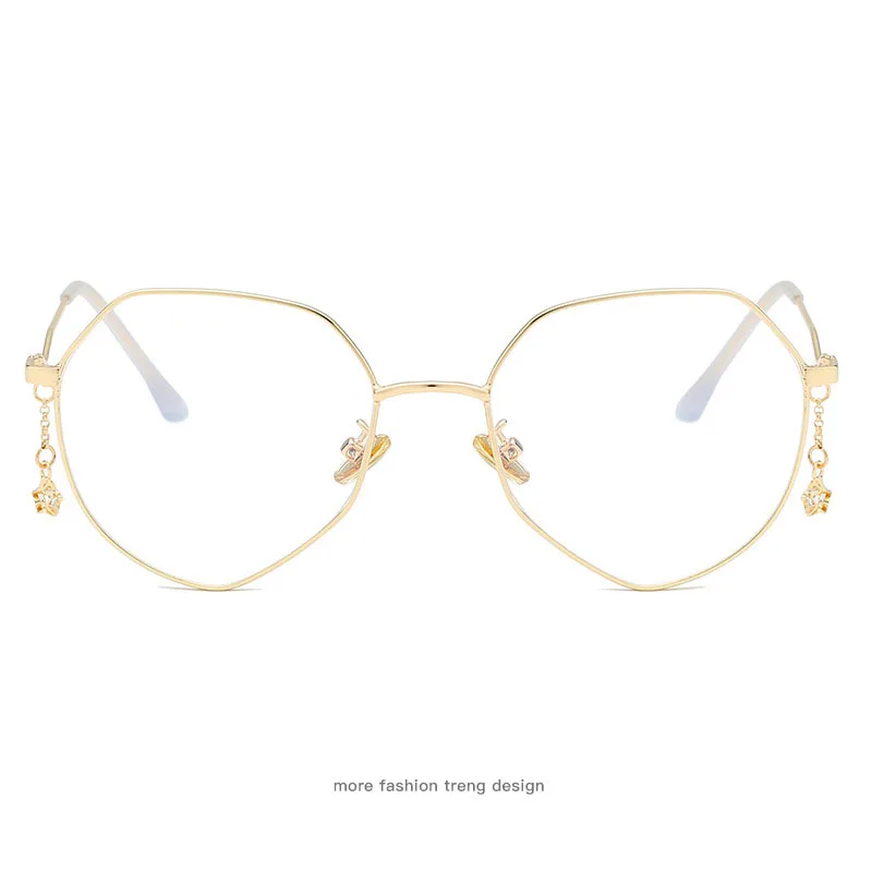 UVLAIK, Ретро стиль, женские очки, пентаграмма, подвеска, плоское зеркало, полигональные, для женщин, неправильные, литературные очки, оправа - Цвет оправы: C5 Gold