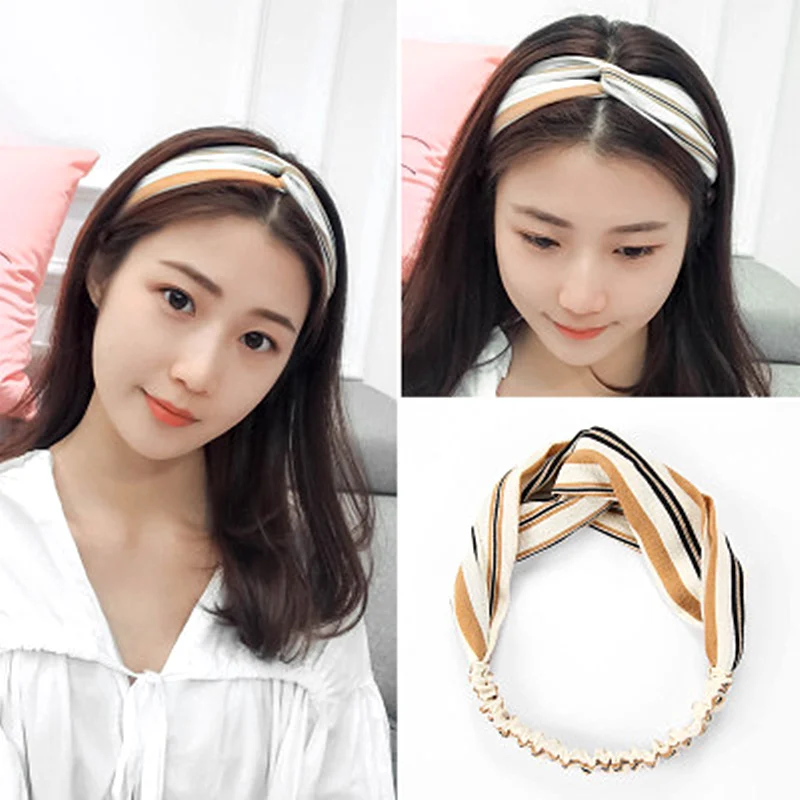 M Mism Fashion Elastic Hairband Chic Korean Style Women Stripe Point