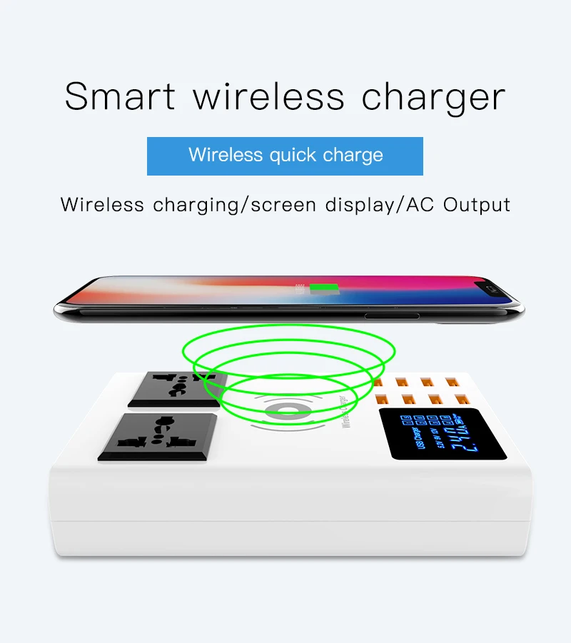 Многопортовая usb-зарядная док-станция CDA10W с 8 usb-портами для зарядки и двумя розетки постоянного тока для поддержки быстрой беспроводной зарядки