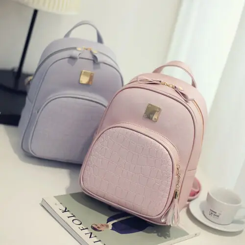 

Women 4 Colors Backpack Travel PU Leather Rucksack Shoulder School Bag Crocodile Pattern Wild Lady Backpack Ladies Solid Bag