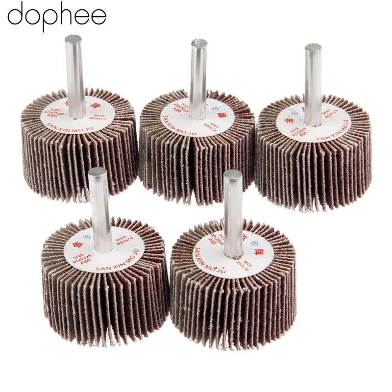 

dophee 5Pcs Dremel Accessories Rotary Tool 40mm Grinding Buffing Sandpaper Flap Wheel Head with Mandrel for Mini Drill Grit 80#