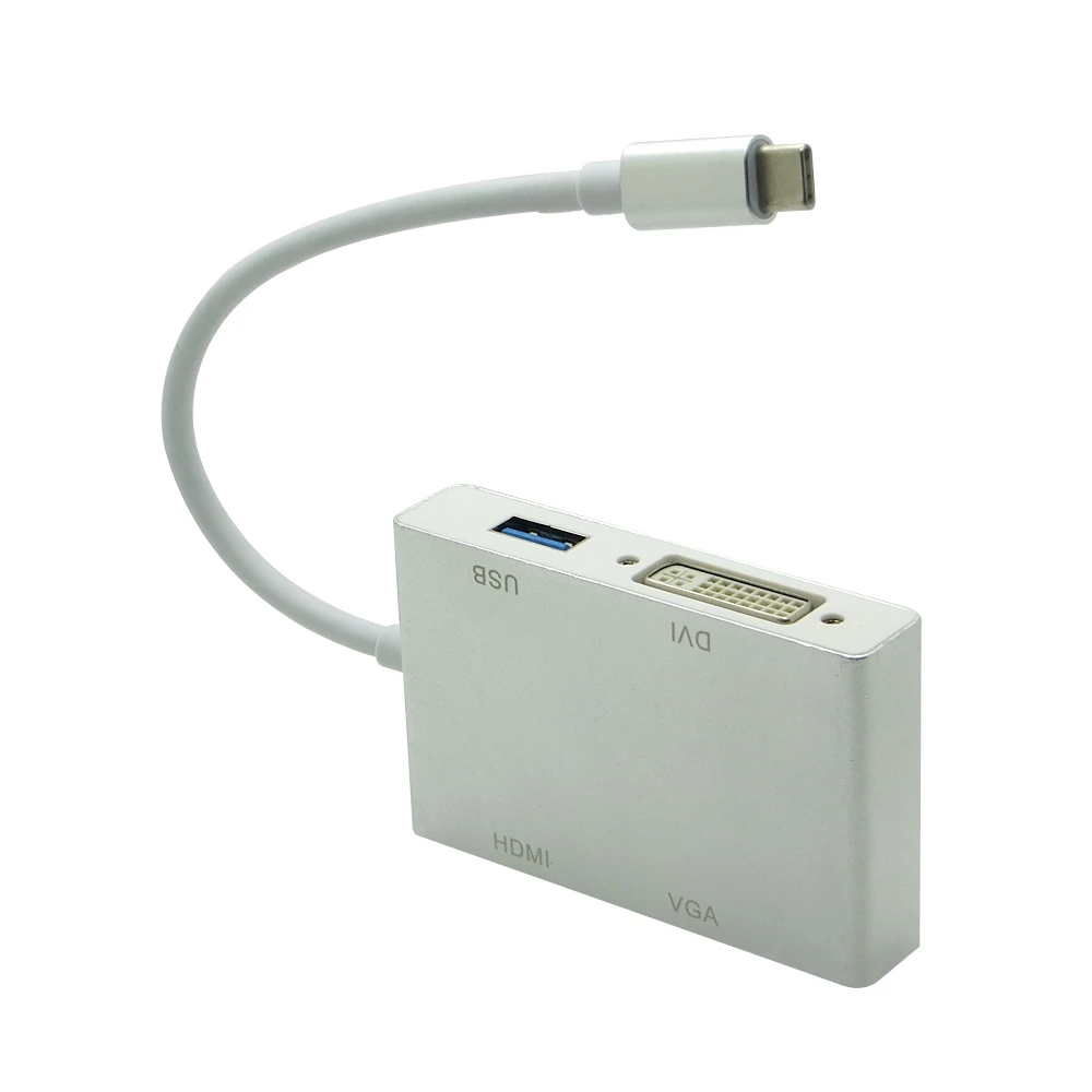 4 в 1 Тип C к HDMI VGA DVI USB3.0 адаптер USB 3 кабель конвертера для ноутбука Apple Macbook Google Chromebook