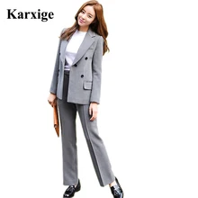 Real 2016 Korea Fashion Simple Korean Breasted Two Piece Slim Girl elegant fashion trends korean hot selling model women Suit