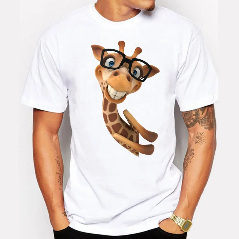 Fashion 3D giraffe Design T shirt Short Sleeve Casual Men T shirt
