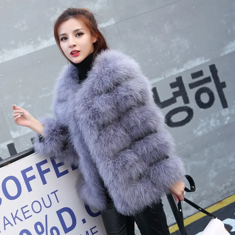 

2019 Autumn Winter Women's Real Ostrich Fur Coat Long Wool Fur Overcoat Winter Ostrich Fur Jacket
