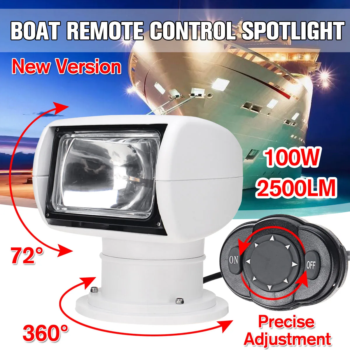 

360 Degree Remote Control Search Marine Searchlight 100W Spot Headlight Searching Light For Yacht TRUCK Fishing Boats