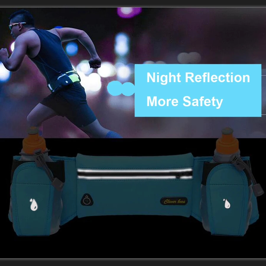 NEWBOLER 2019 New Running Belt With 2 Water Bottle Reflective Belt Men Women Waist Pack Outdoor Sport Multifunction Running Bags