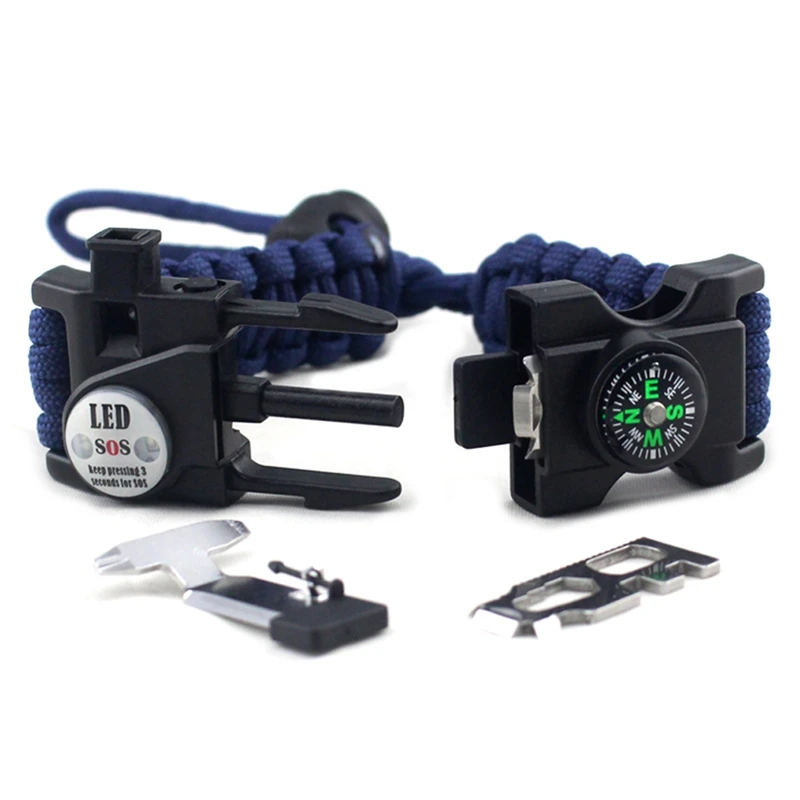 

Outdoor Multifunctional Survival Bracelets LED Light SOS Distress Signal Light Umbrella Rope Adjustable Bracelet Safety First Ai