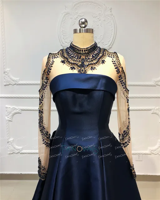 Robe De Soirée Bleu Royal Élégante, À Manches Longues, Robe De Bal Perlée,  Robe De Soirée Élégante, Lwc8100 - Robes De Soirée - AliExpress