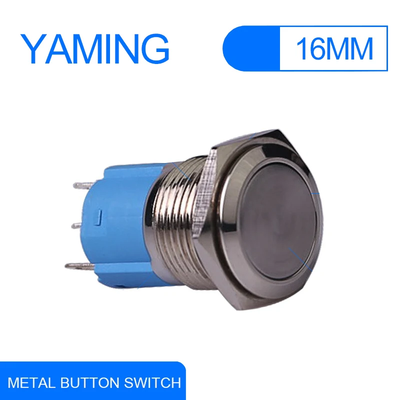

16mm Momentary self reset Flat Round Push Button on off Switch 3 pins terminal press Metal control interuptor electronic V014