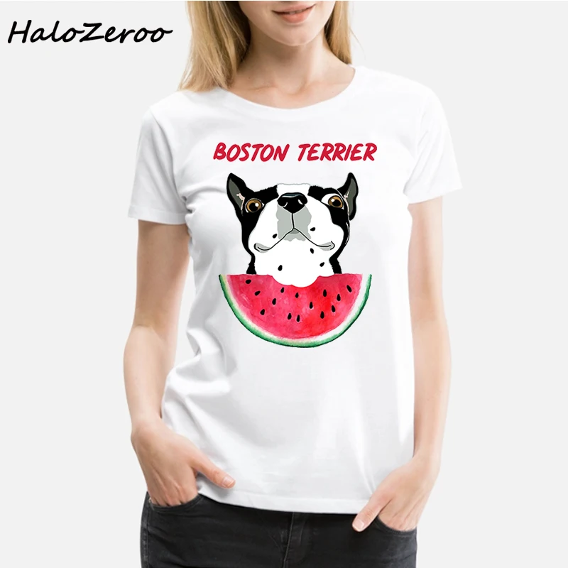 

Vogue New Fashion Boston Terrier Printed Funny White T shirt Women Short Sleeve Oneck Harajuku Streetwear Tops Aesthetic Clothes