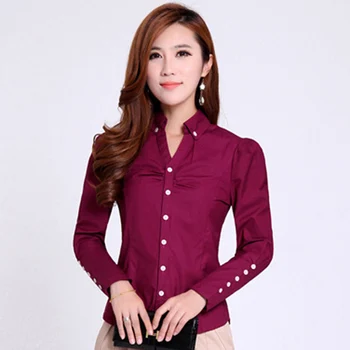 

New Korean Lady Career Fashion Shirts Plus Size S-3XL Blue / White Cotton Clothing Women OL Casual Blouses