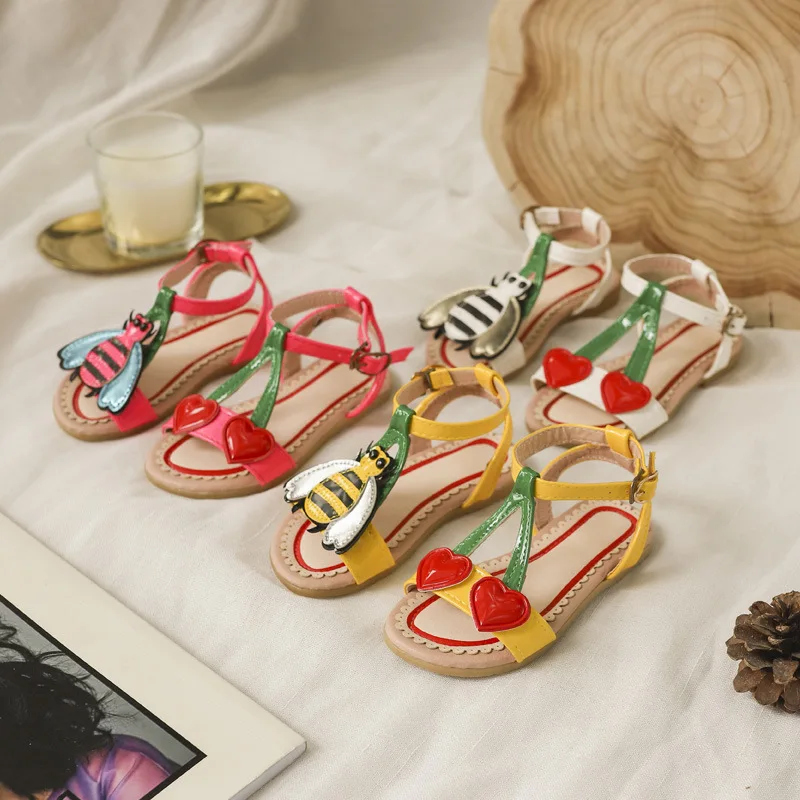 

2019 Summer Children Shoes Girls Sandals Cute Cartoon Love Cherry Bees Flower Beach Shoes Soft Toddler Baby Girl Kids Sandals