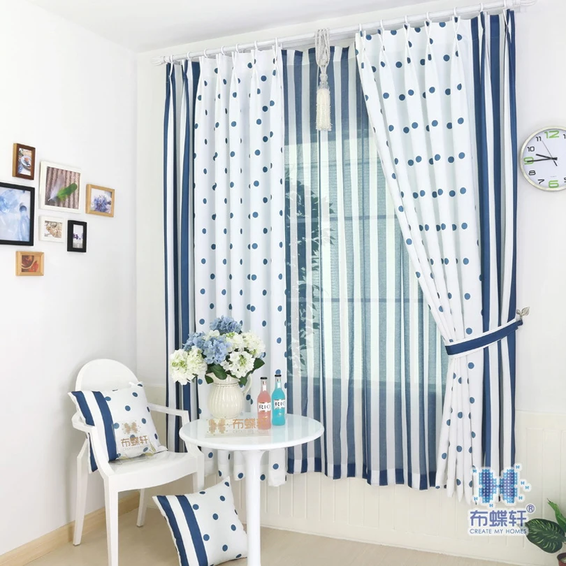 

Stitching Striped Polka Dot Fashion with Mediterranean Style Curtain for Restaurant for Living Room Study Room customized