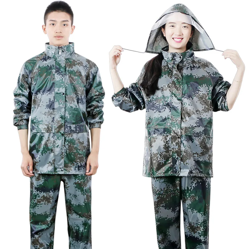

Outdoor Oxford PVC Camouflage Raincoat Pants Sports Riding Fishing Man Woman 1 Set Waterproof Raincoat Suit Motorcycle Raincoat