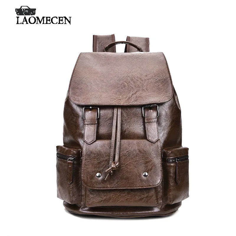 High Quality Vintage Fashion Casual font b Backpacks b font Men Leather Travel Satchel Back Pack