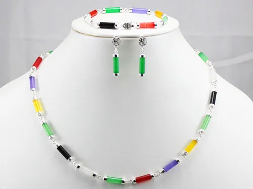 

Free Shipping Mixed-Jade 925 Sterling Silver Earring Bracelet Necklace Set +box