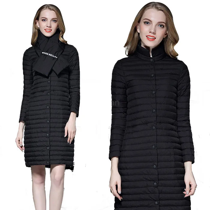 Осеннее пальто женское длинный белый пуховик на гусином пуху ультралегкие