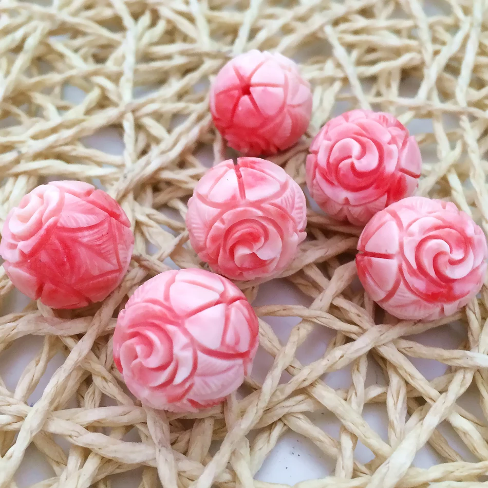 

Fashion pink artificial coral flower ball 6mm 8mm 11mm 12mm 15mm 18mm 20mm charms round beads hot sale Pendant jewelry 5pcs B937