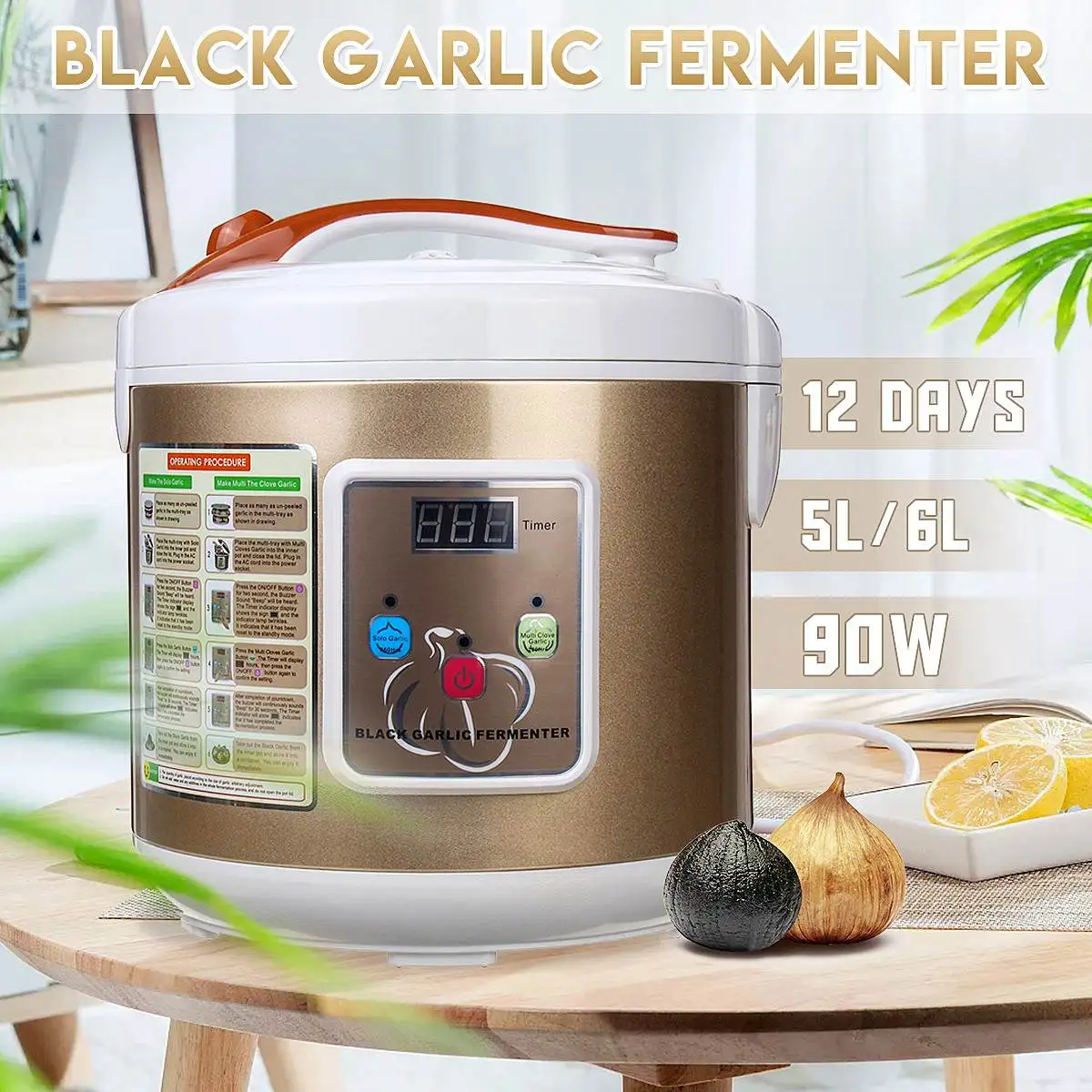 

Home DIY 5L/6L Automatic Black Garlic Fermenter Digital Timer Zymolysis Pot Maker 110V 220V Black Garlic Fermenting Machine
