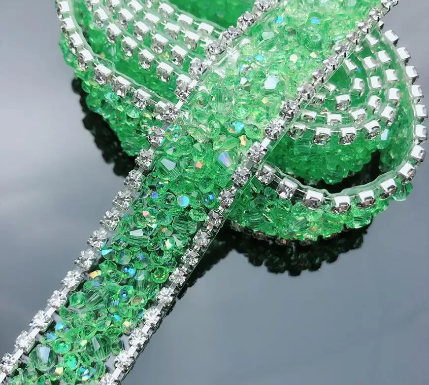 Модные стразы с отделкой кристаллами, 1 ярд/партия, ширина 1,8 см, отделка стеклянными кристаллами, обувь с окантовкой, прозрачная цветная ab - Цвет: beads light green