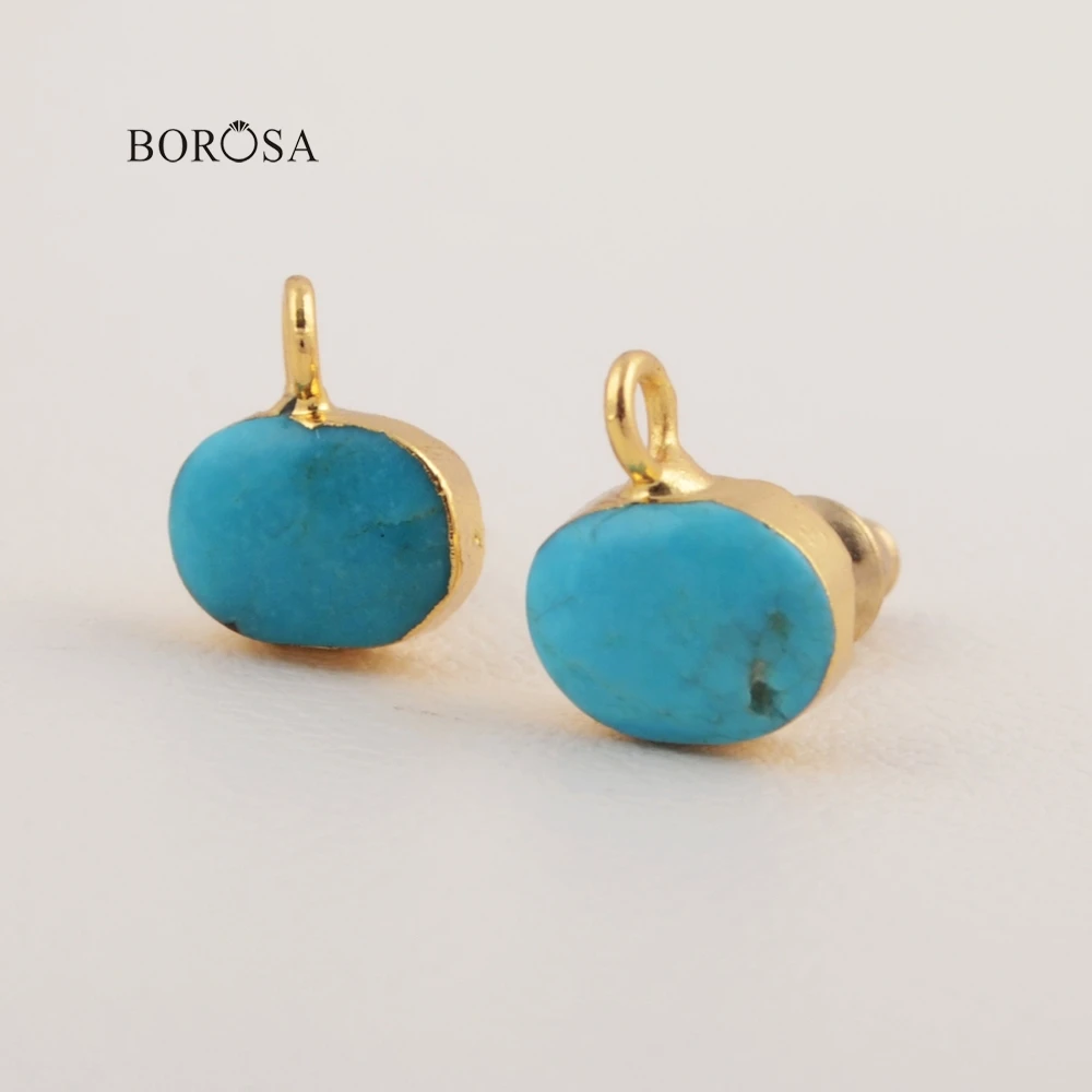 

BOROSA Natural Turquoises Charm Earring Studs Copper Gold Blue Stones Studs Jewelry Findings CL212