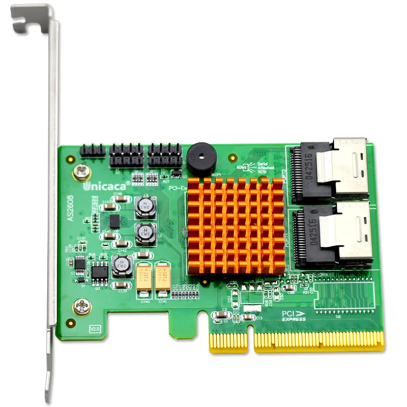 

Unicaca AS2608 RR2720 6Gbps SAS2.0 PCIe 8X HostRaid0/1/10/5/JBOD HBA Controller Card Marvell 88SE948X
