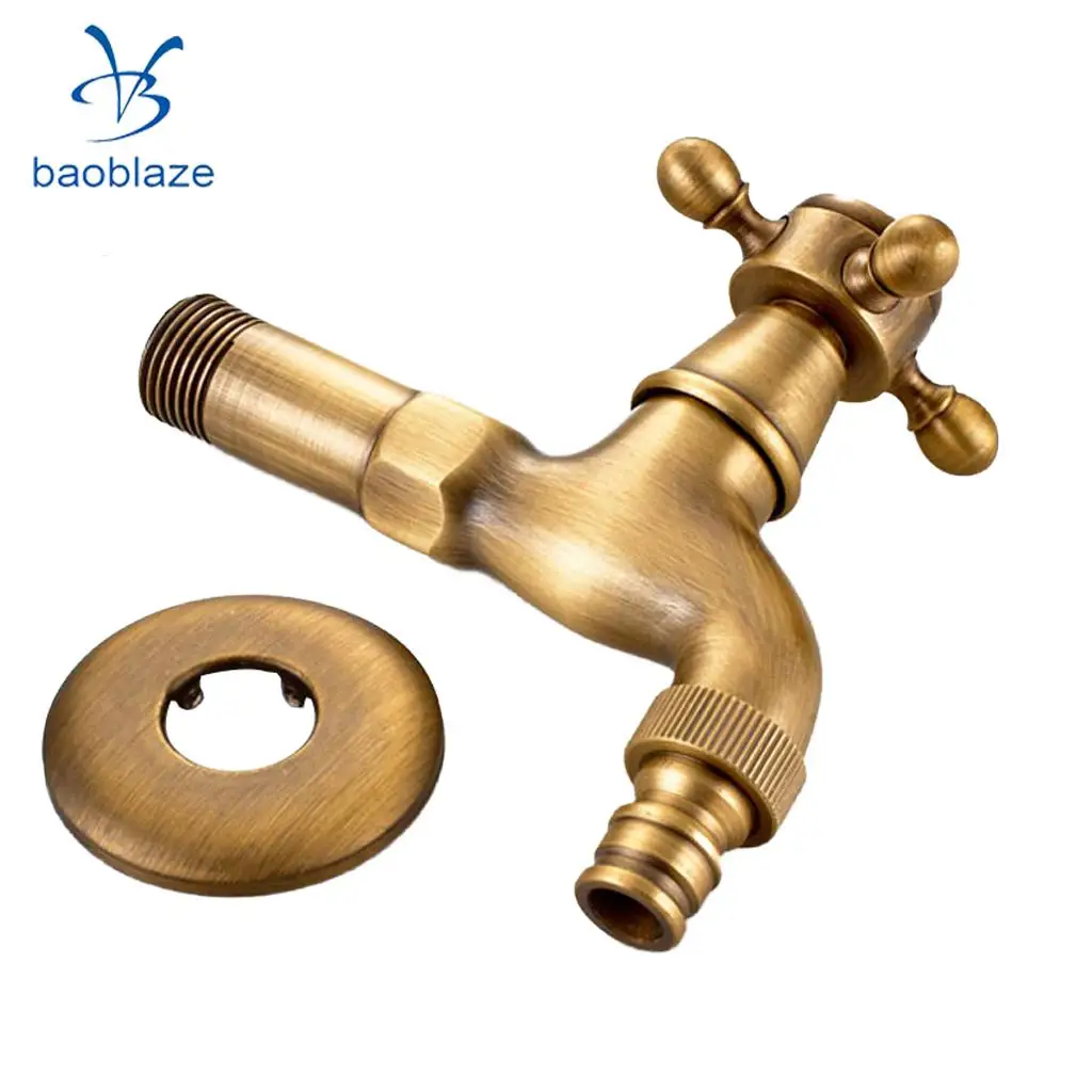 Antique Brass Wall Mount Outdoor Faucet Garden Bibcock Tap Mop Pool Faucet Laundry Sink Cold Water Tap