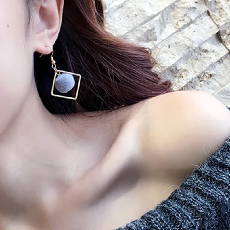 

2017 new jewelry simple autumn and winter hairy velvet beads ball short paragraph earrings cute candy earrings