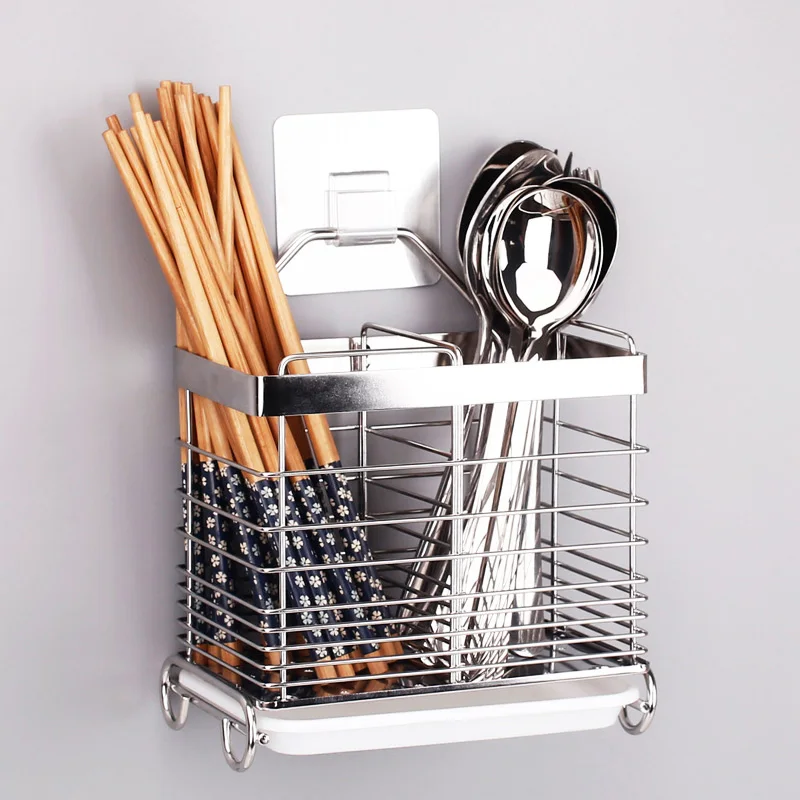Multi-function Stainless steel hanging chopstick cage spoon holder fork rack reinforced kitchen supply shelves cutlery organizer