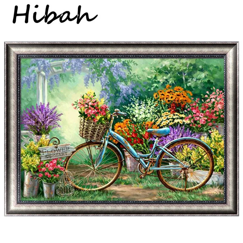 

5D DIY Diamonds Painting Flowers Rhinestone Stickers Cross-stitch Flowers and Bicycle Sewing Home Decor