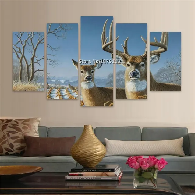 5 panels cute deer animal spray paintings no frames canvas picture