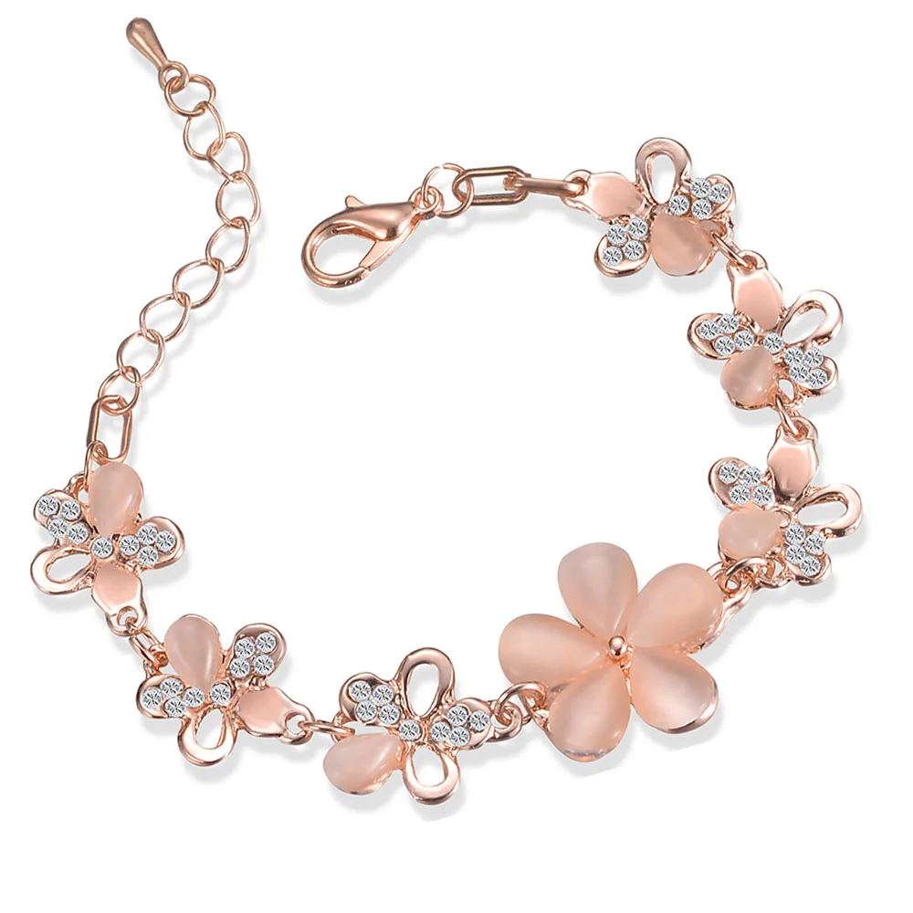 

2018 new European and American crystal jewelry, cat's eye stone hand ornament, fashion and creative flower bracelet W516-83